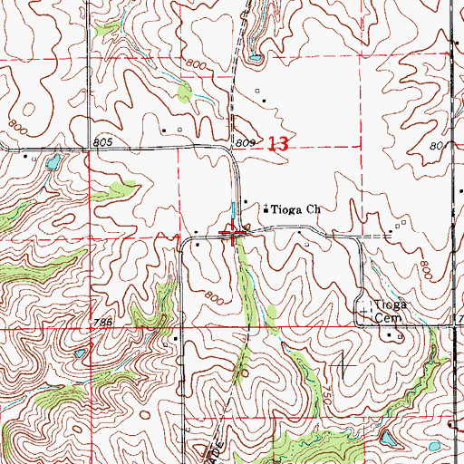 Topographic Map of Tioga (historical), IA