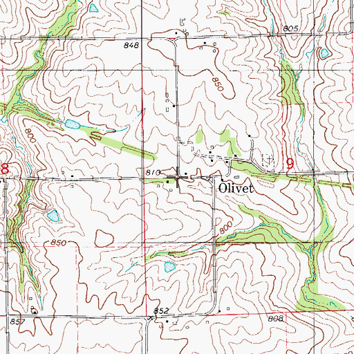 Topographic Map of Olivet Post Office (historical), IA