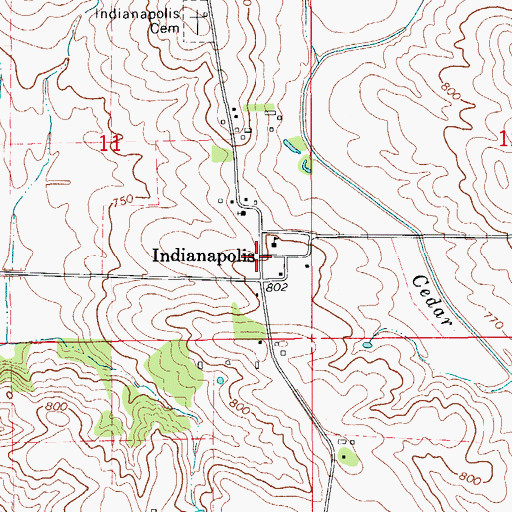 Topographic Map of Indianapolis Post Office (historical), IA