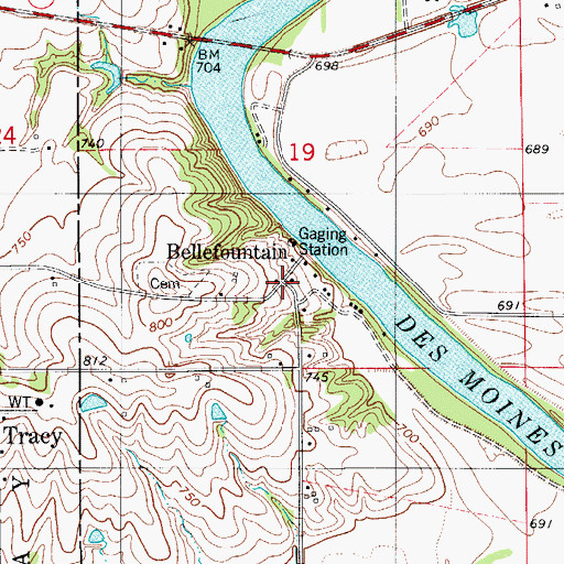 Topographic Map of Belle Fountain Post Office (historical), IA