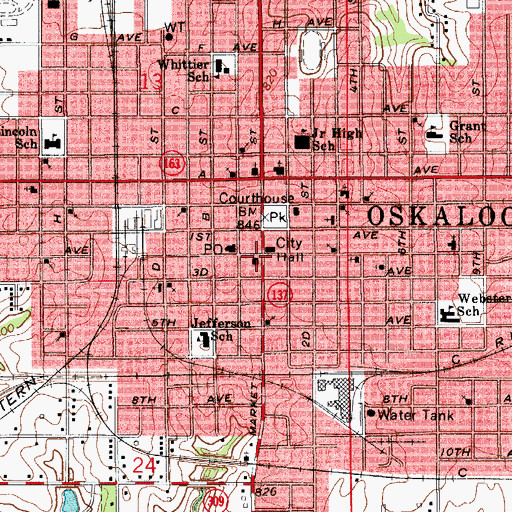 Topographic Map of Oskaloosa Public Library, IA