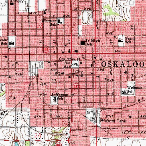 Topographic Map of Oskaloosa Fire Department, IA