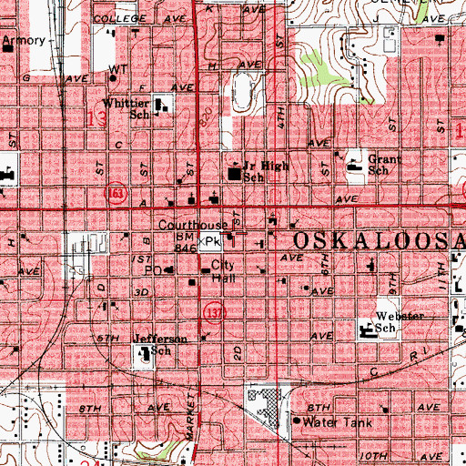 Topographic Map of Oskaloosa Police Department, IA