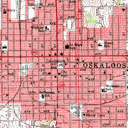 Topographic Map of Mahaska County Sheriffs Office, IA