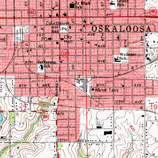 Topographic Map of Rock Island Passenger Railroad Station, IA