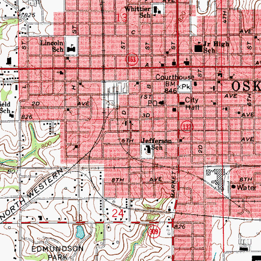 Topographic Map of Oskaloosa, IA