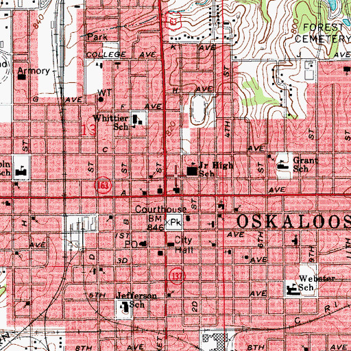 Topographic Map of Oskaloosa Vision Center, IA