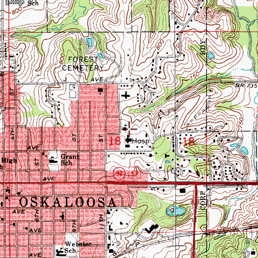 Topographic Map of Mahaska Physicians Clinic, IA