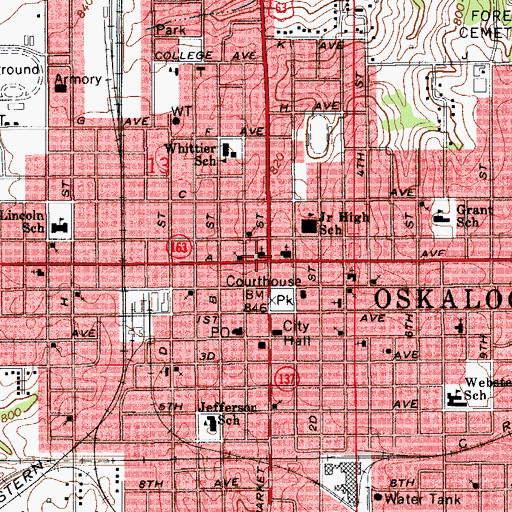 Topographic Map of Oskaloosa United Methodist Church, IA