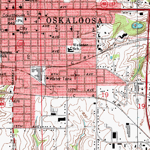 Topographic Map of Oskaloosa Free Methodist Church, IA