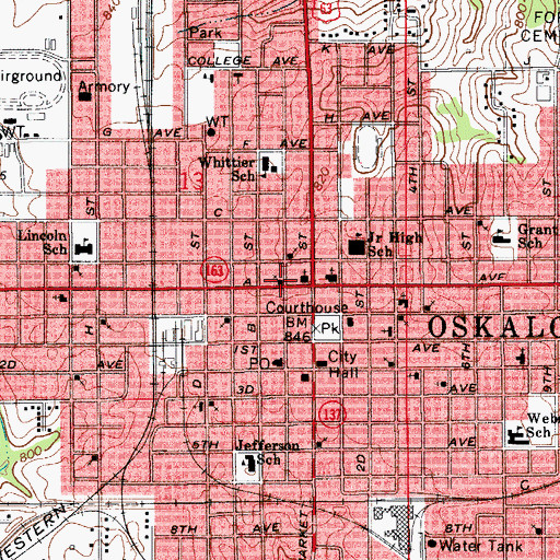 Topographic Map of Oskaloosa Church of Christ, IA