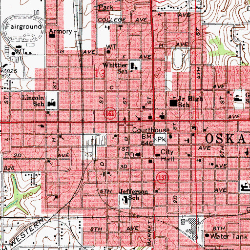 Topographic Map of Oskaloosa Community Church, IA