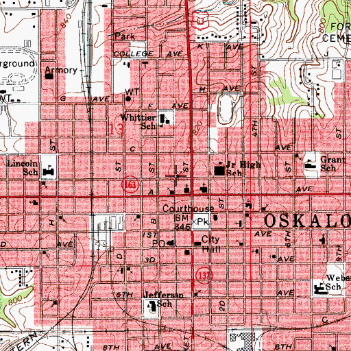 Topographic Map of Oskaloosa Community Church of the Christian and Missionary Alliance, IA