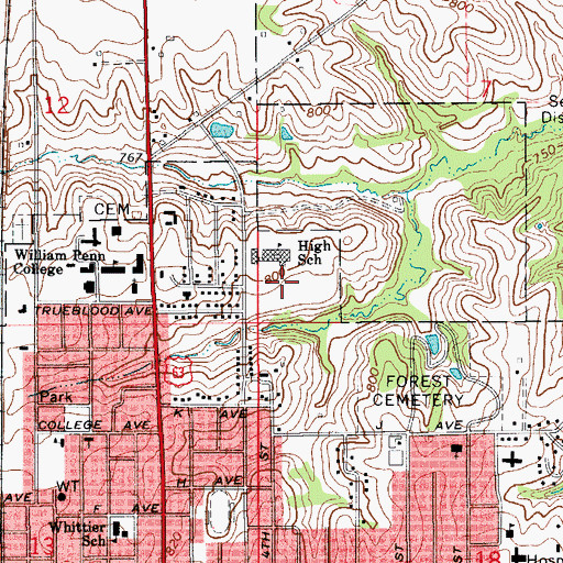 Topographic Map of Oskaloosa Middle School, IA