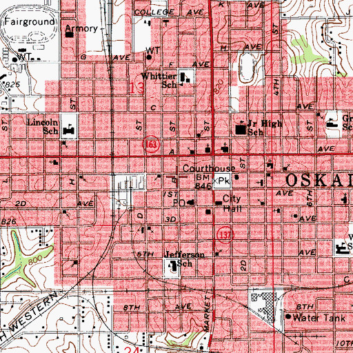 Topographic Map of Penn Central Mall, IA