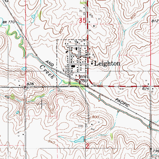 Topographic Map of Leighton (historical), IA