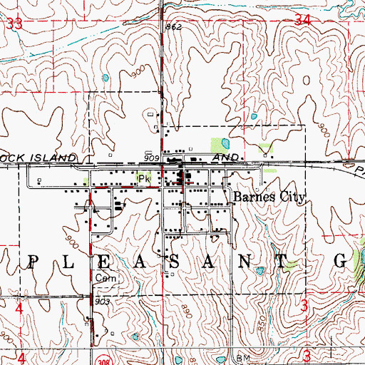 Topographic Map of Barnes City Post Office, IA