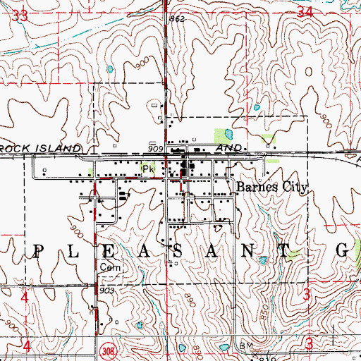 Topographic Map of Barnes City Volunteer Fire Department, IA