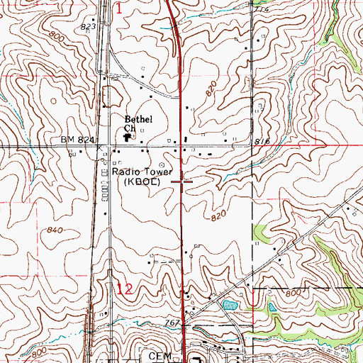 Topographic Map of Center Grove Cemetery, IA
