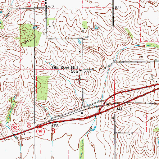 Topographic Map of Old Rose Hill Cemetery, IA