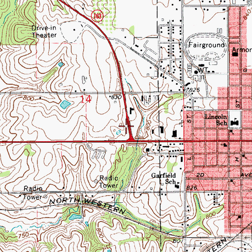 Topographic Map of Dragoon Trail Historical Marker, IA