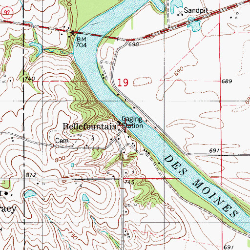 Topographic Map of Bellefountain Bridge, IA