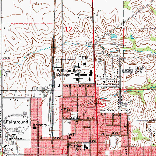 Topographic Map of Athletic complex, IA