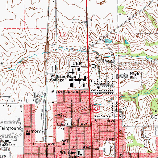 Topographic Map of Penn Hall, IA