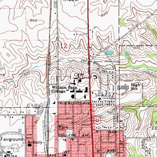 Topographic Map of Dana M Atkins Memorial Union, IA
