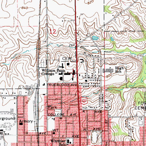 Topographic Map of Lewis Hall, IA