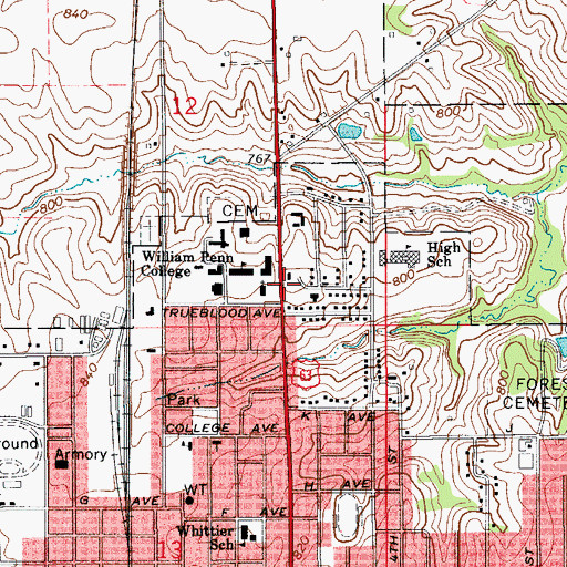 Topographic Map of Eltse Hall, IA