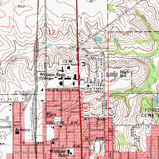 Topographic Map of Indian Hills Center, IA