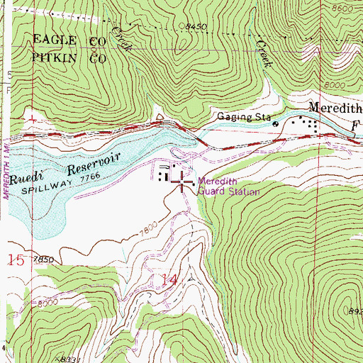 Topographic Map of Meredith Forest Service Facility, CO
