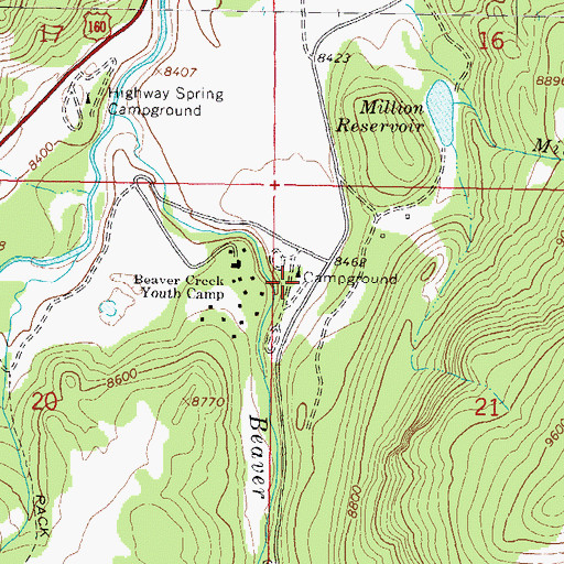 Topographic Map of Beaver Creek Campground, CO