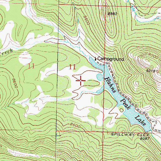 Topographic Map of Hahns Peak Lake Campground, CO