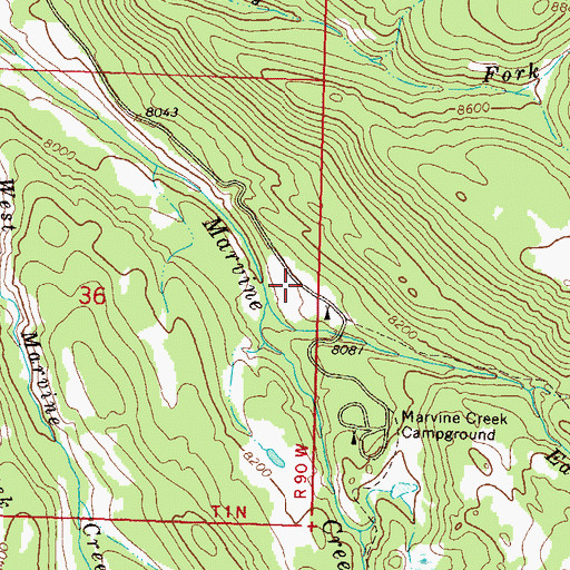 Topographic Map of Marvine Campground, CO