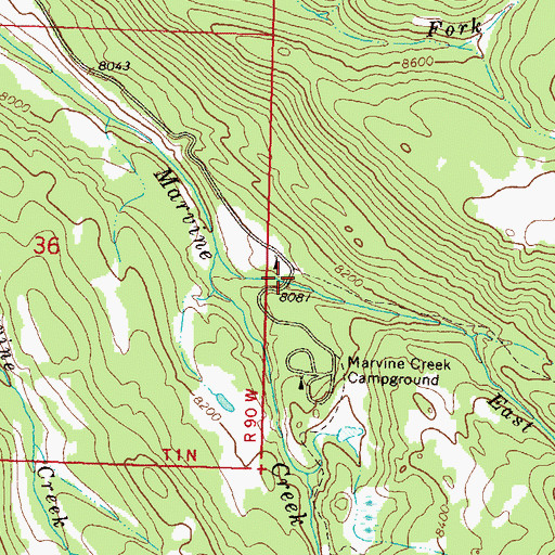 Topographic Map of East Marvine Campground, CO