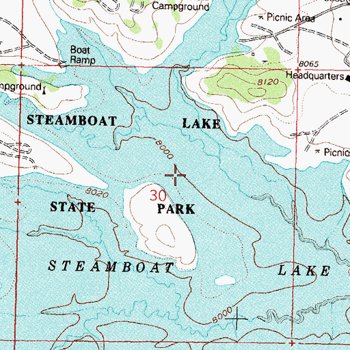 Topographic Map of Steamboat Lake State Park, CO