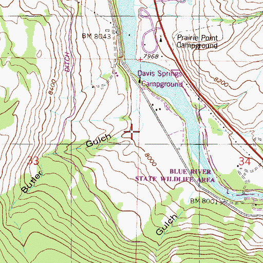 Topographic Map of Butler Gulch, CO