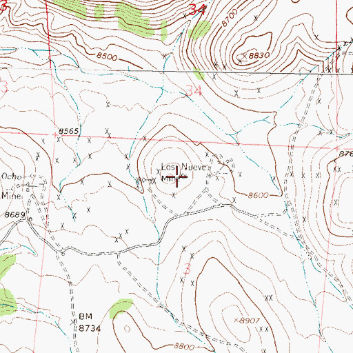 Topographic Map of Lost Nueve Mine, CO