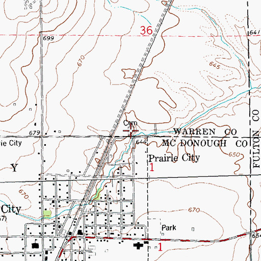Topographic Map of Old Prairie City Cemetery, IL