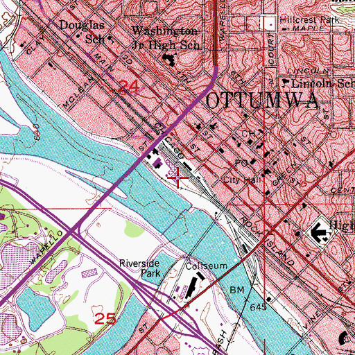 Topographic Map of Ottumwa, IA