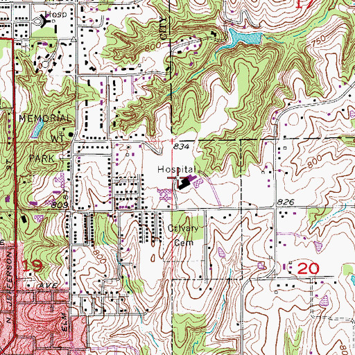 Topographic Map of Ottumwa Regional Health Center, IA