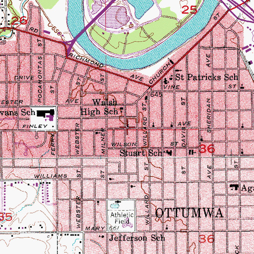 Topographic Map of Ottumwa Church of Christ, IA