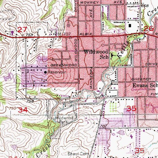 Topographic Map of Wildwood Evangelical Free Church, IA