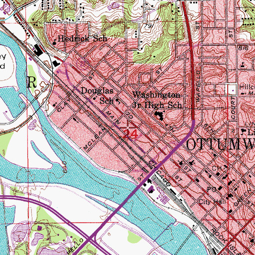 Topographic Map of Ottumwa Post Office, IA
