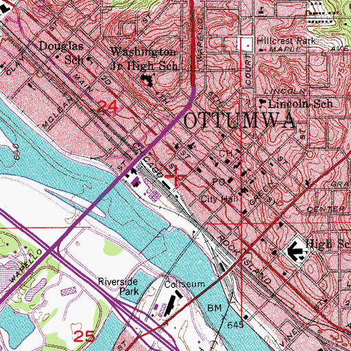 Topographic Map of Wapello County Historical Museum, IA
