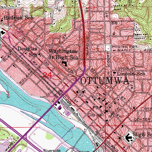 Topographic Map of Ottumwa City Fire Department Station 1, IA
