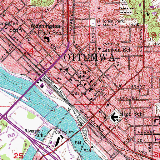 Topographic Map of Ottumwa Public Library, IA
