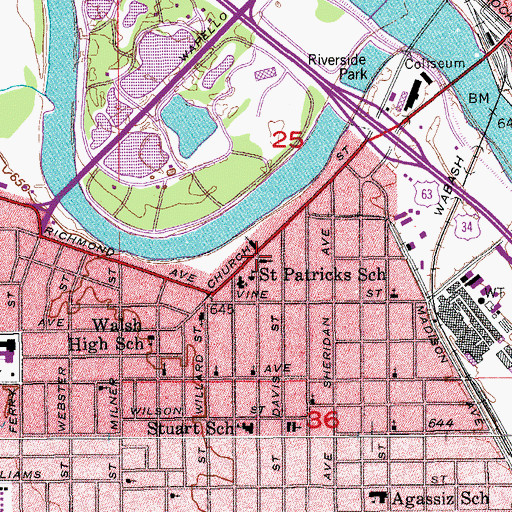 Topographic Map of Ottumwa City Fire Department Station 2, IA